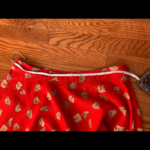 Gorgeous RARE Free People linen cotton full skirt size 10 Red w Gold flowers - Picture 5 of 10